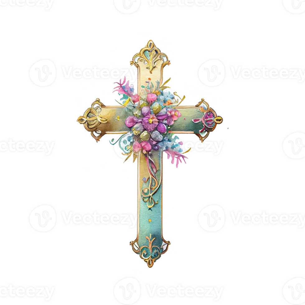 jesus crucifix watercolor flowers . png