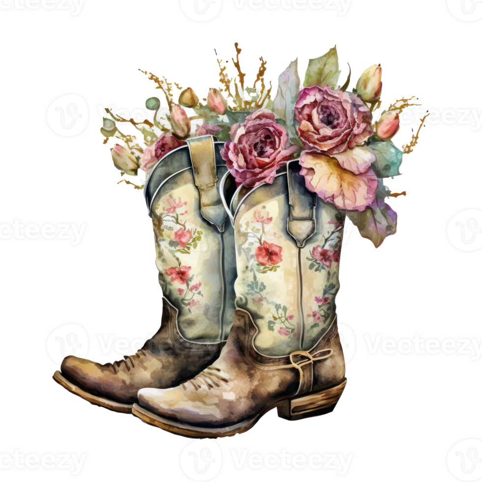 Watercolor Cowgirl Boots . png
