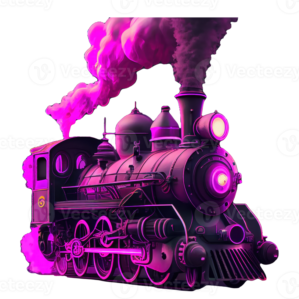 steam locomotive with neon smoke . png