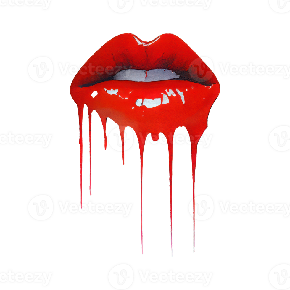 Pinky red lips with mouth slightly open and teeth visible with dripping