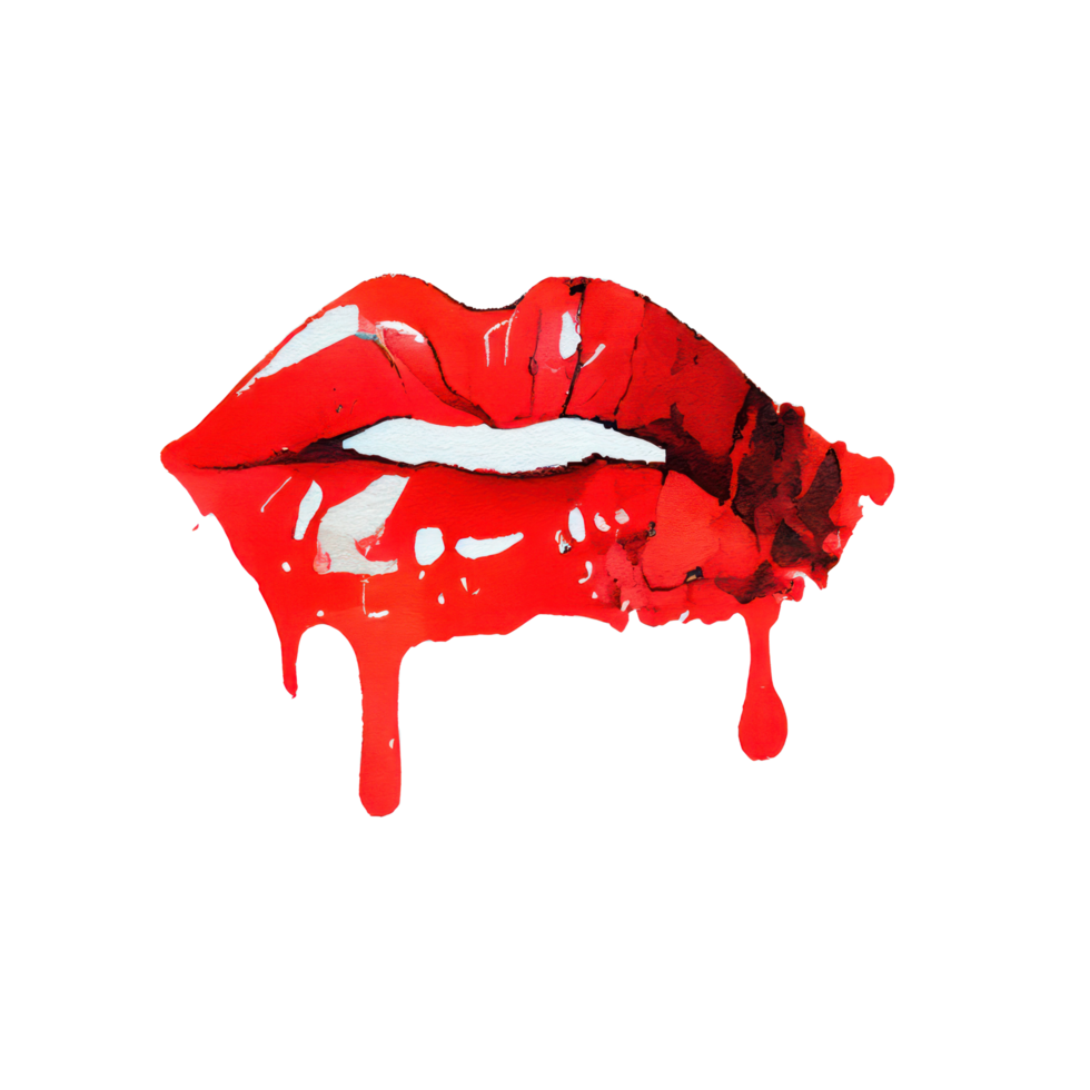 Pinky red lips with mouth slightly open and teeth visible with dripping color on the bottom . png