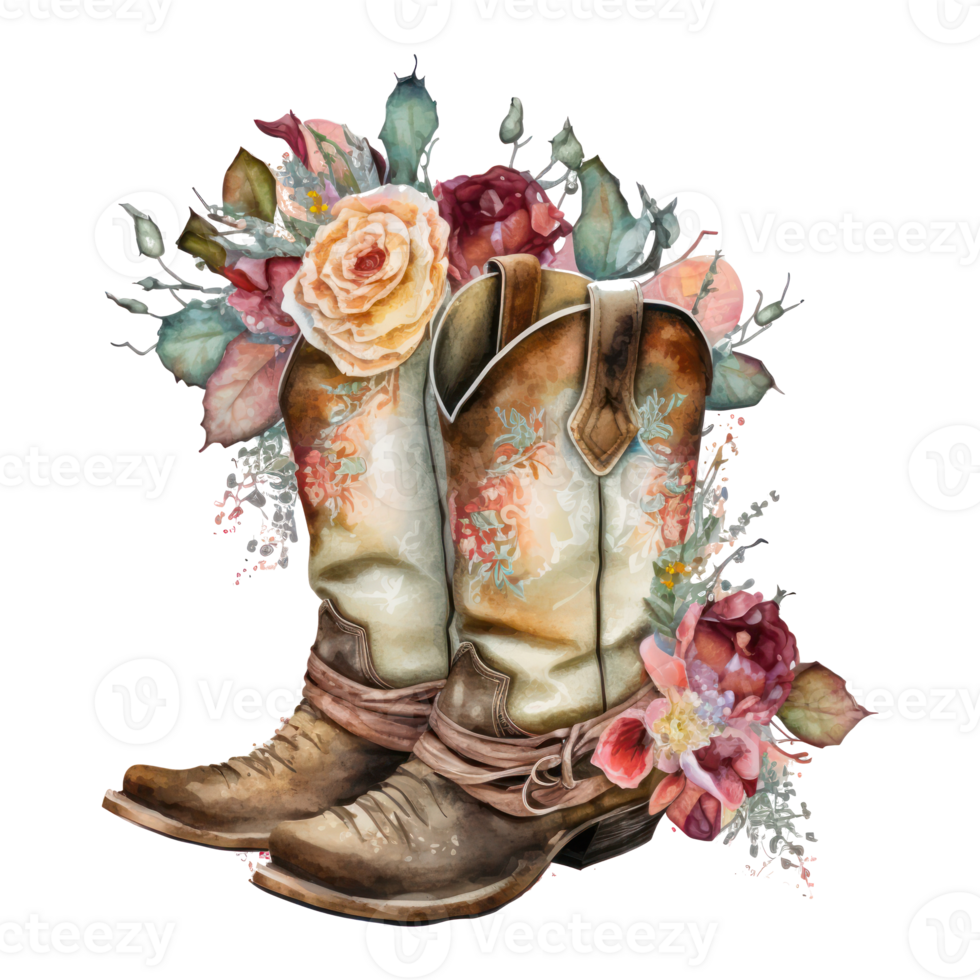 Watercolor Cowgirl Boots . png