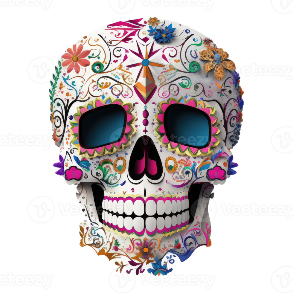 skull made of colorful vibrant flowers . png