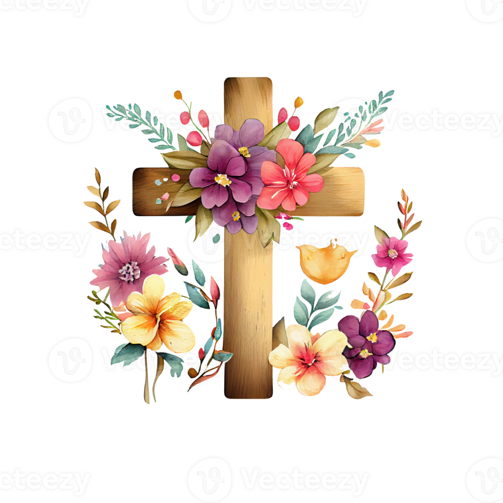 Jezus kruisbeeld waterverf bloemen . ai gegenereerd png