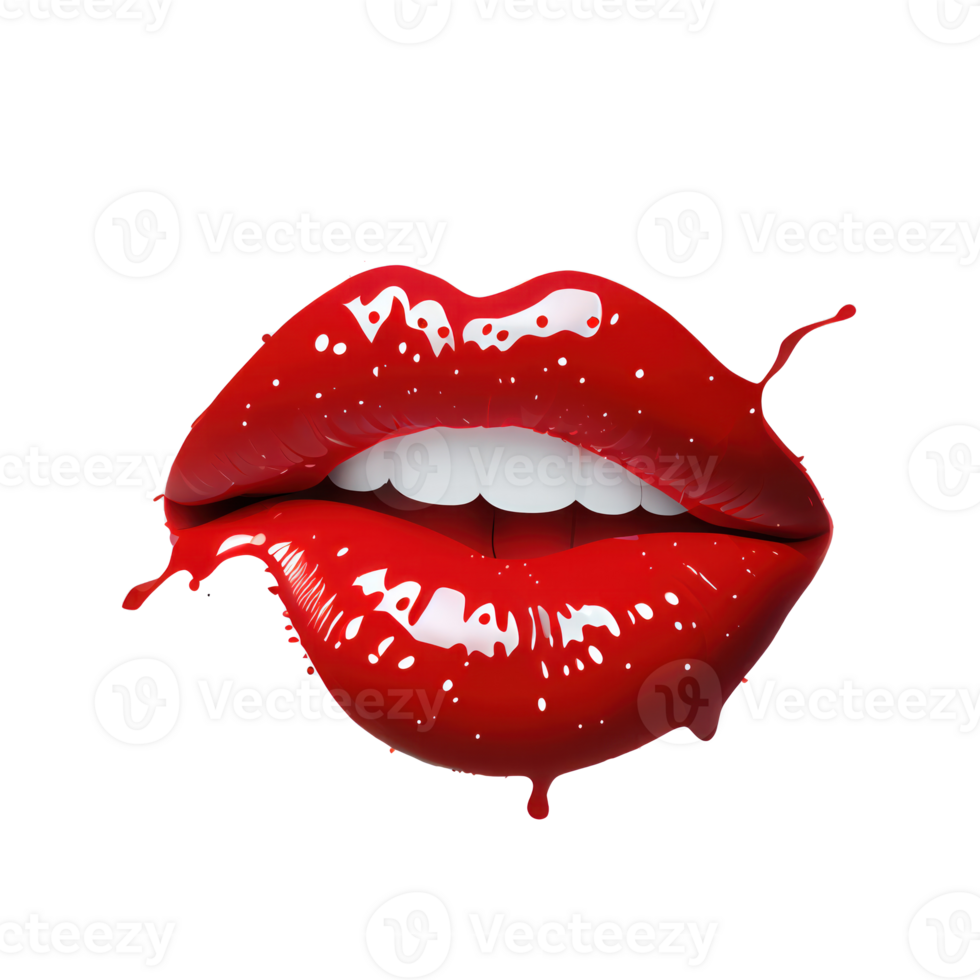 Pinky red lips with mouth slightly open and teeth visible with dripping color on the bottom . png
