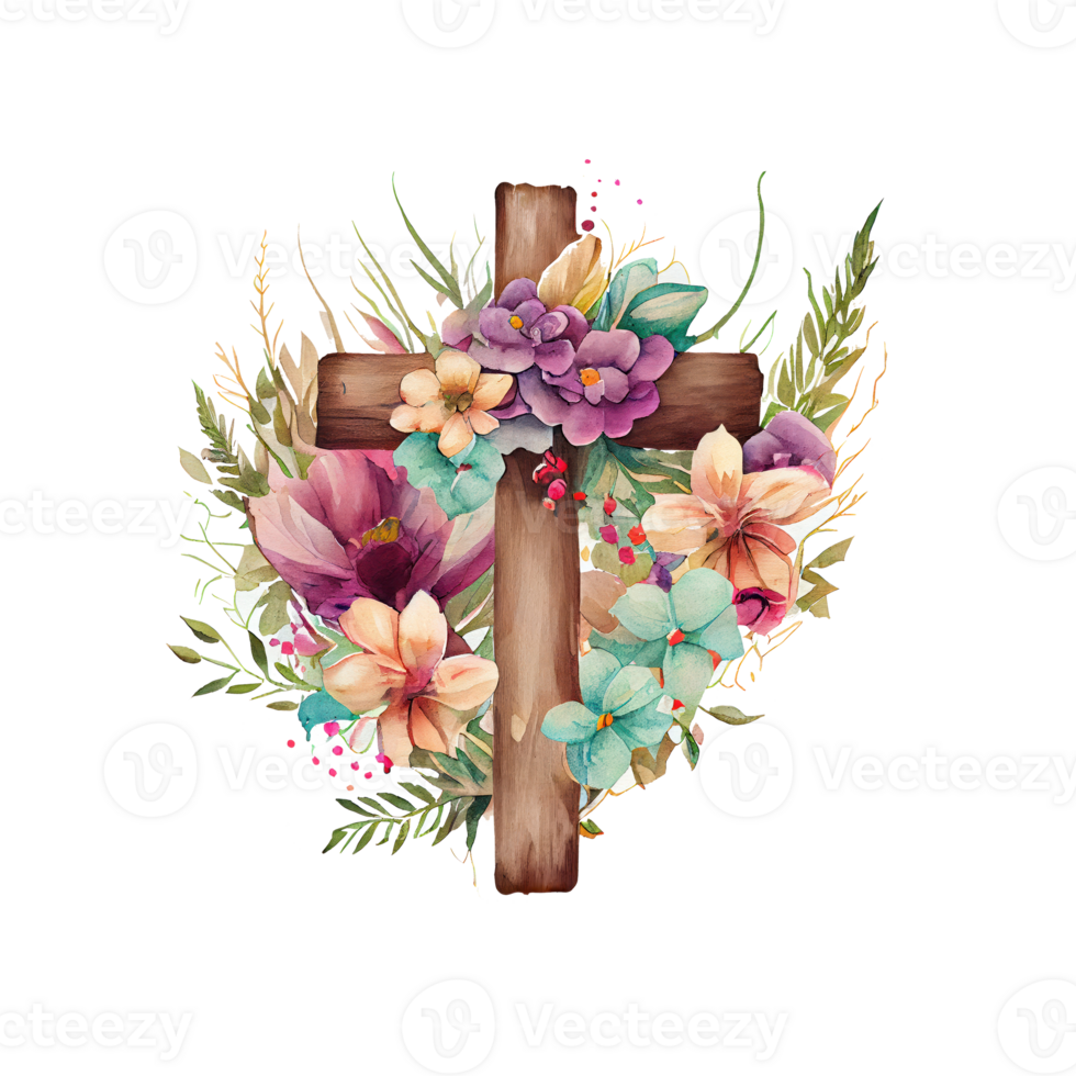 jesus crucifix watercolor flowers . png