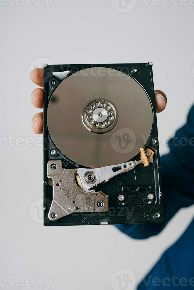 man holding a hard drive information protection technology photo