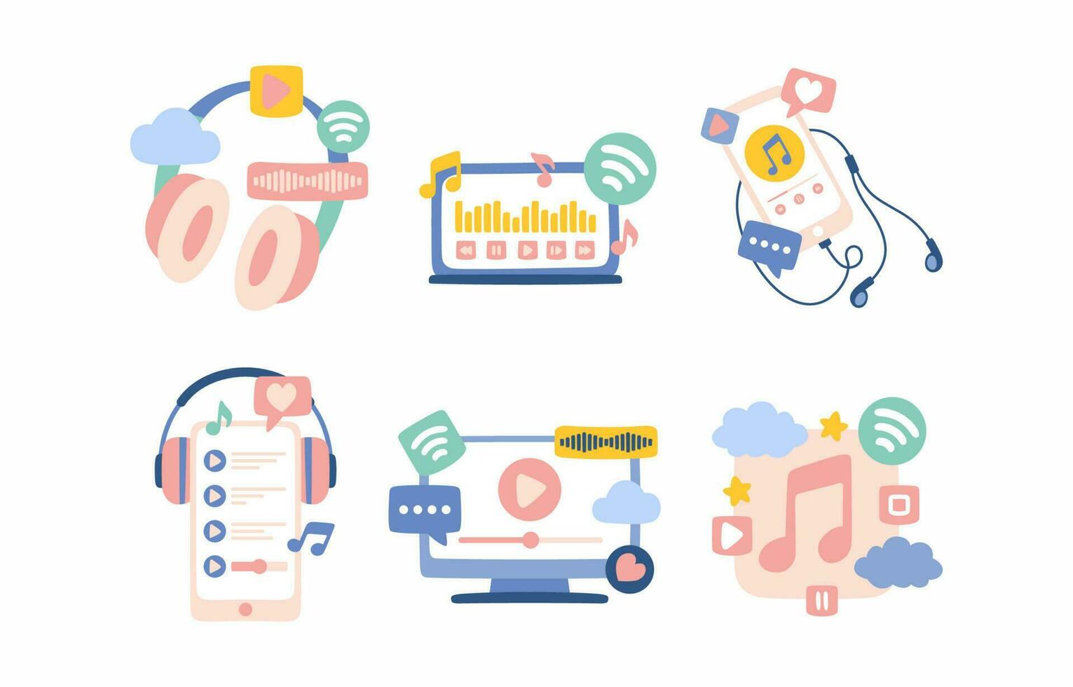 Streaming Music Illustrated Doodle Icon Collection vector