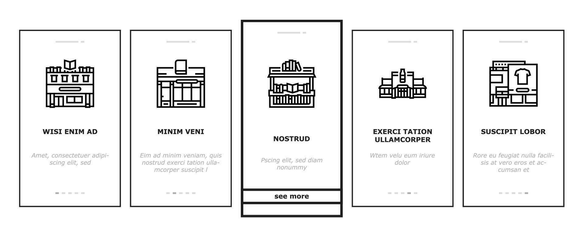 store shop retail web cart onboarding icons set vector
