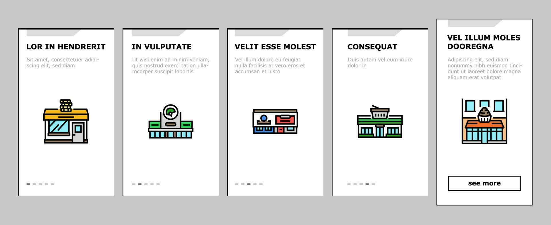 store shop retail web cart onboarding icons set vector