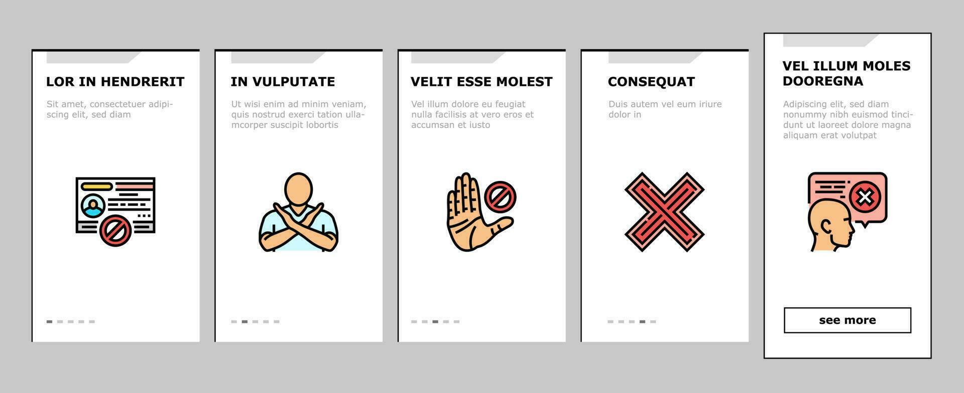 reject man stop stamp cancel onboarding icons set vector
