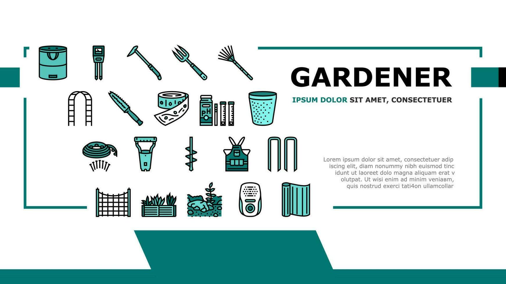 garden tool shovel rake landing header vector