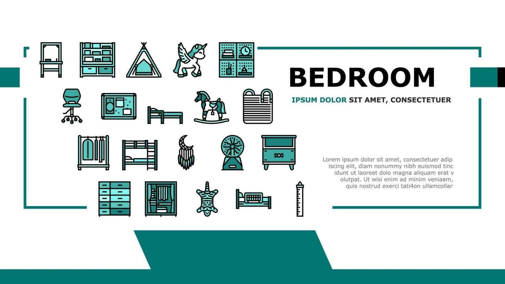 niño dormitorio habitación interior aterrizaje encabezamiento vector