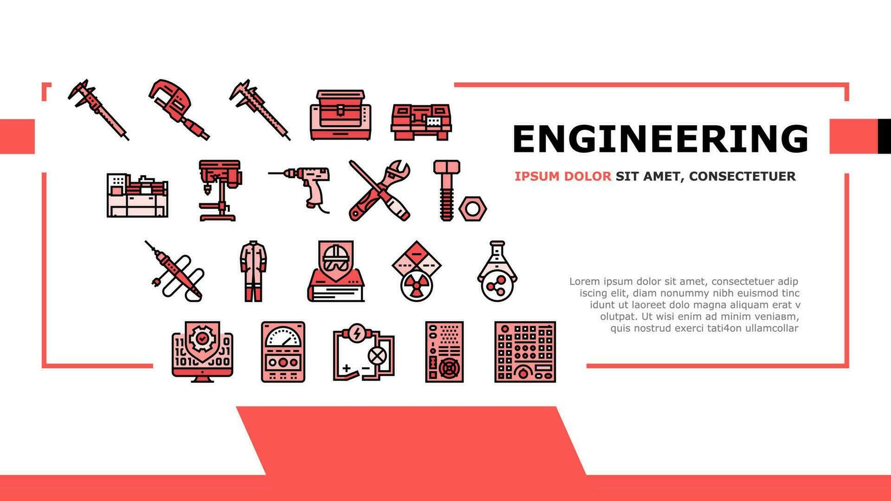 engineering tool work wrench landing header vector