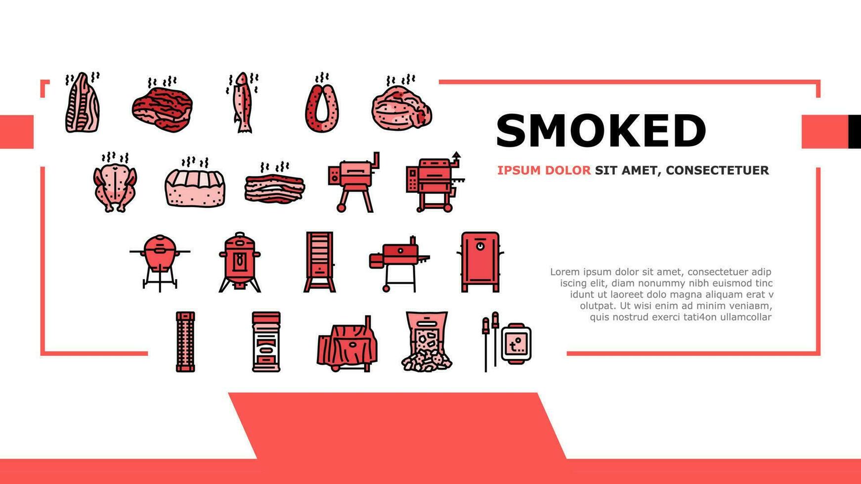 smoked meat food sausage ham landing header vector