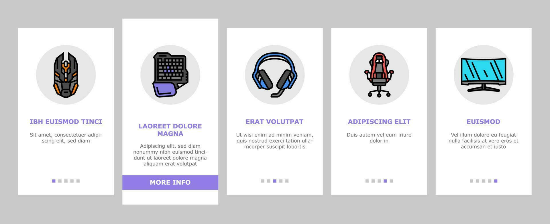 game pc gamer computer online onboarding icons set vector