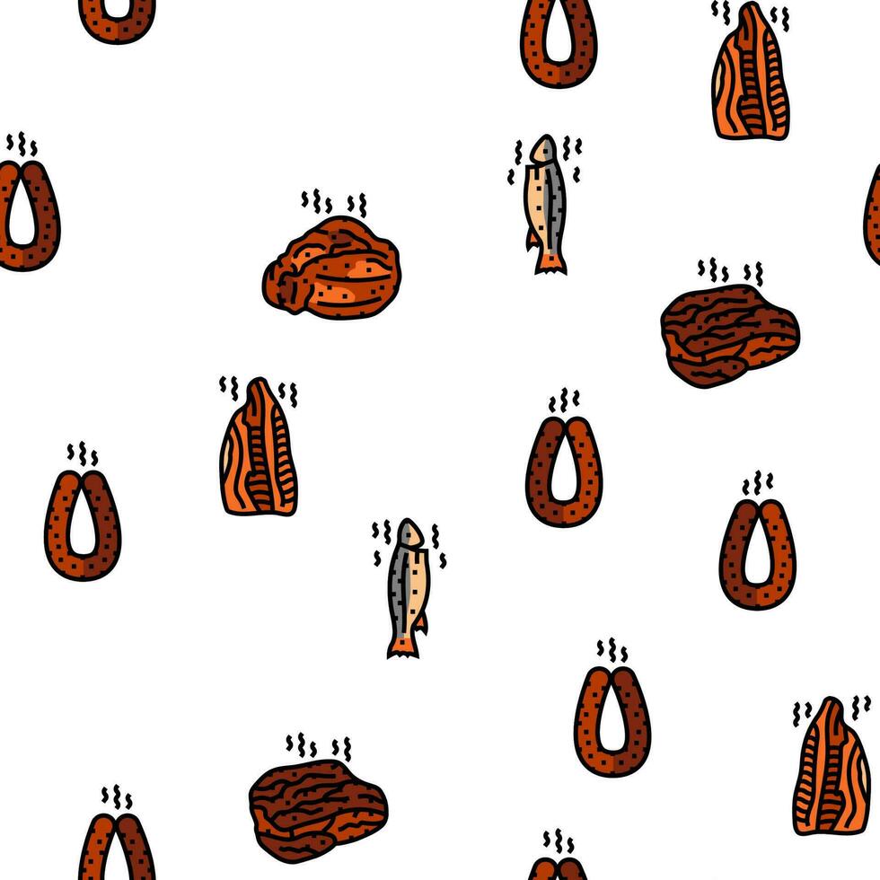 smoked meat food sausage ham vector seamless pattern