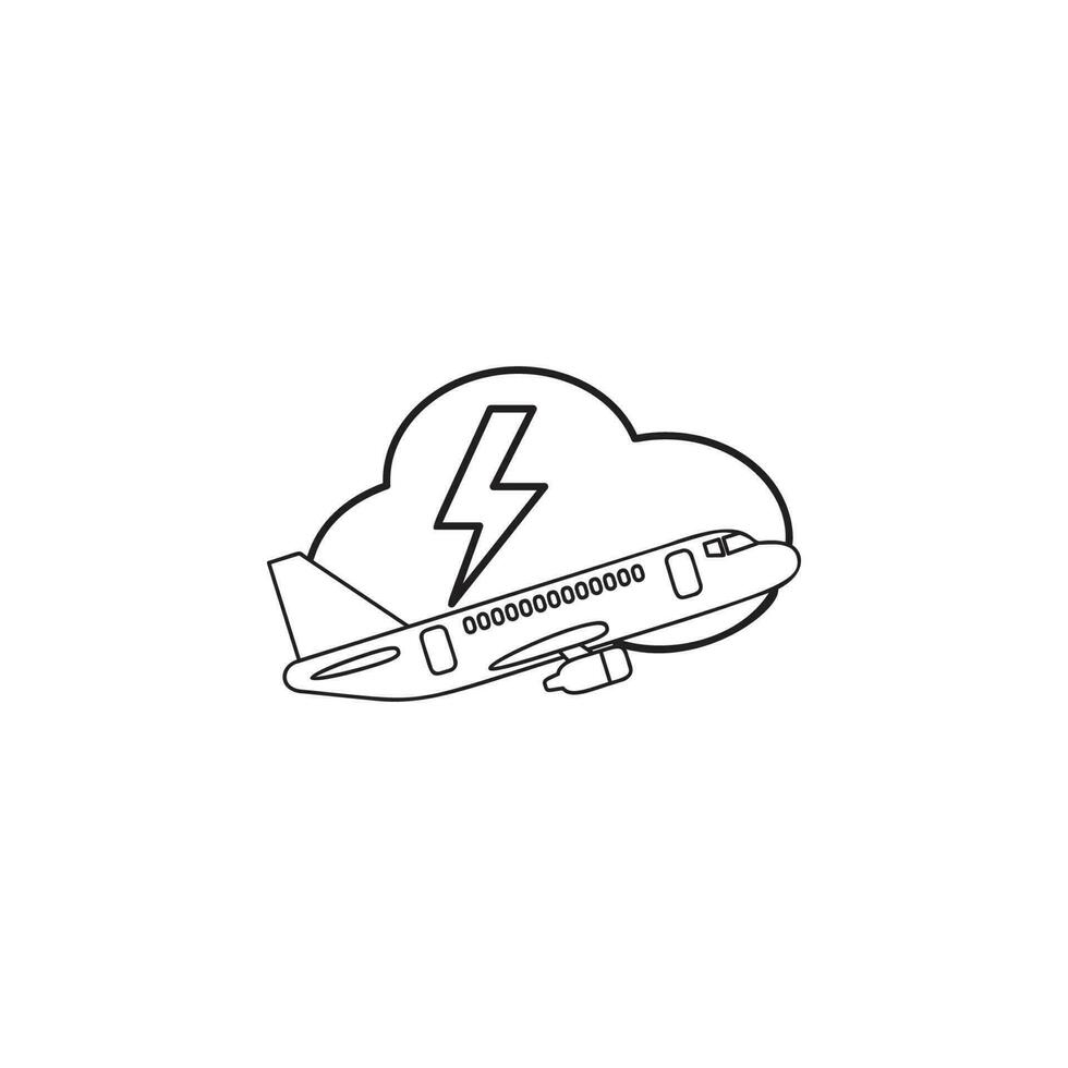 Jet airplane and lightning line vector icon illustration