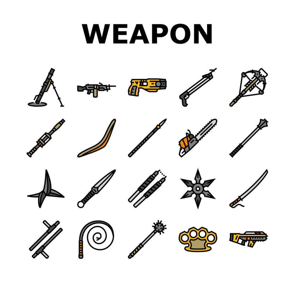 weapon gun game knife war icons set vector