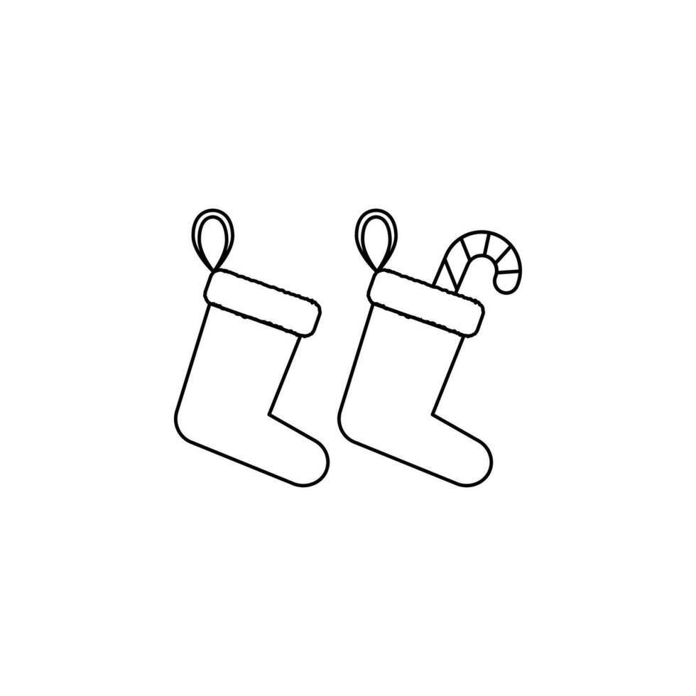 Christmas boot for gifts, Santa's boot line vector icon illustration