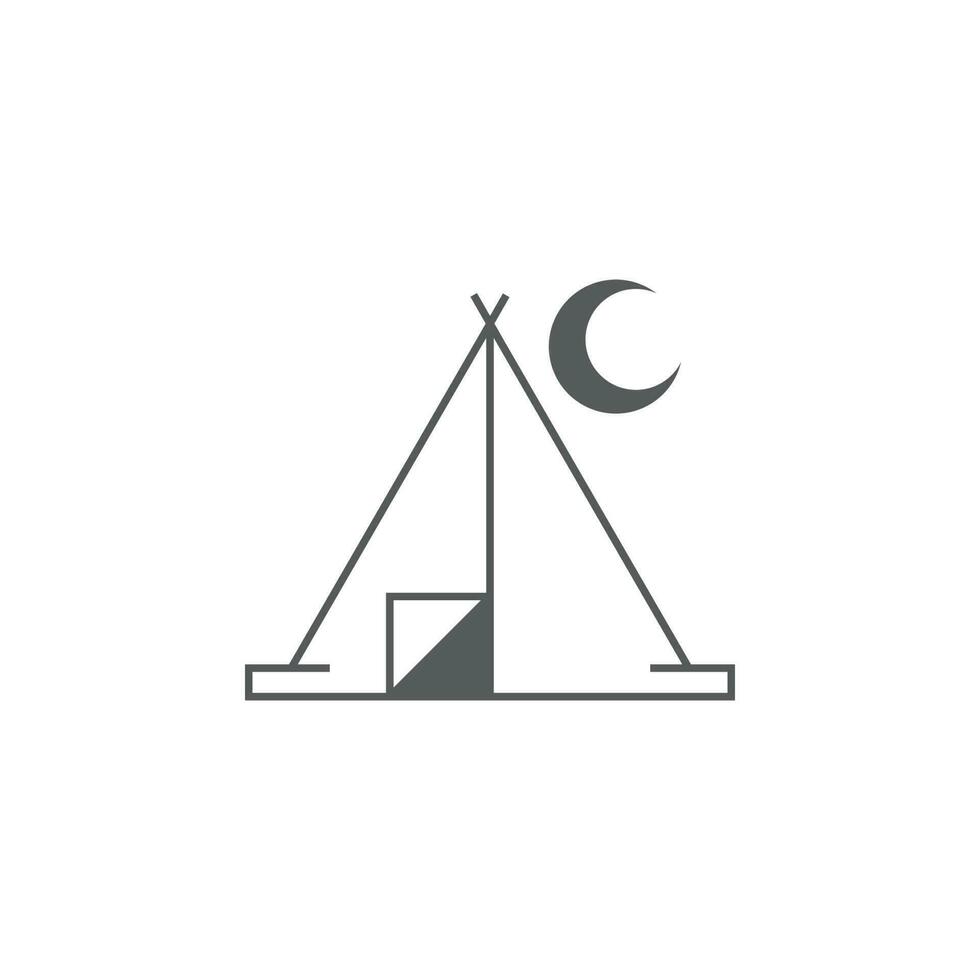 Tourist tent and moon vector icon illustration