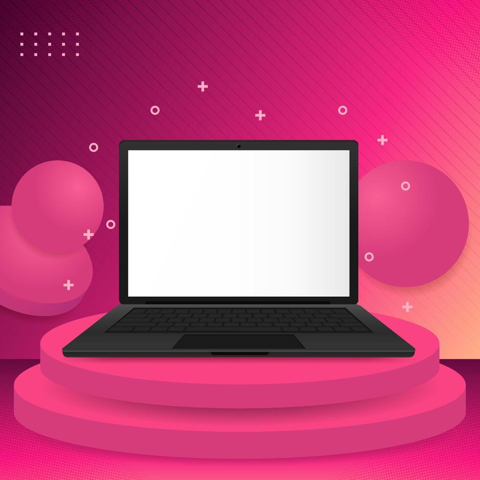 Modern Black Laptop Mockup On Pink Background vector