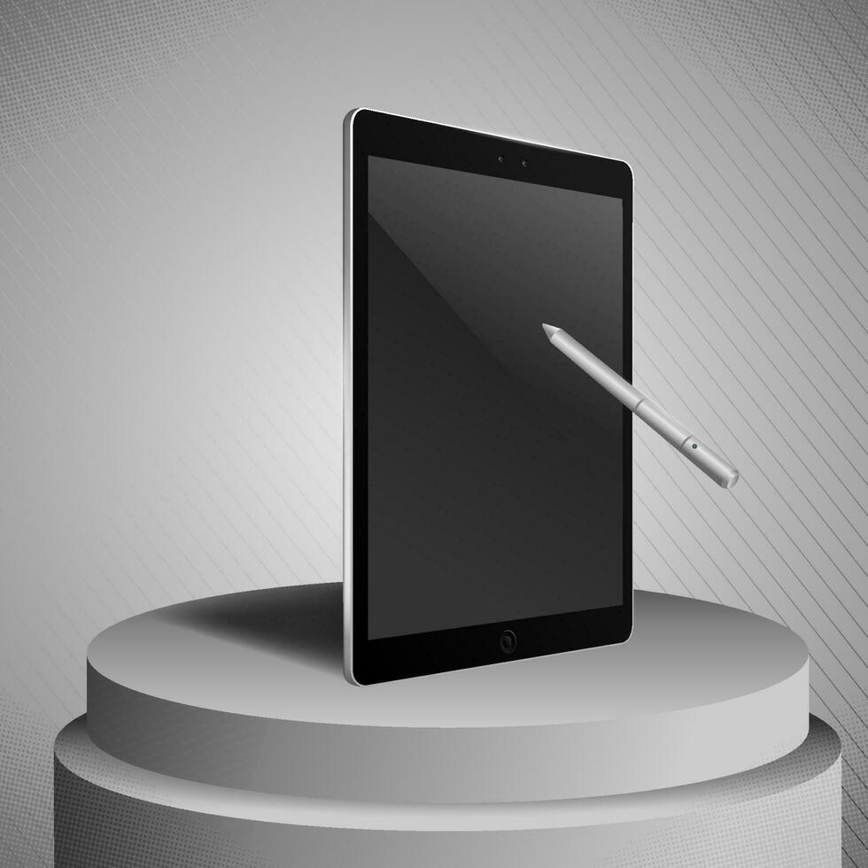 Bosquejo blanco tableta y aguja bolígrafo monitor con negro antecedentes vector