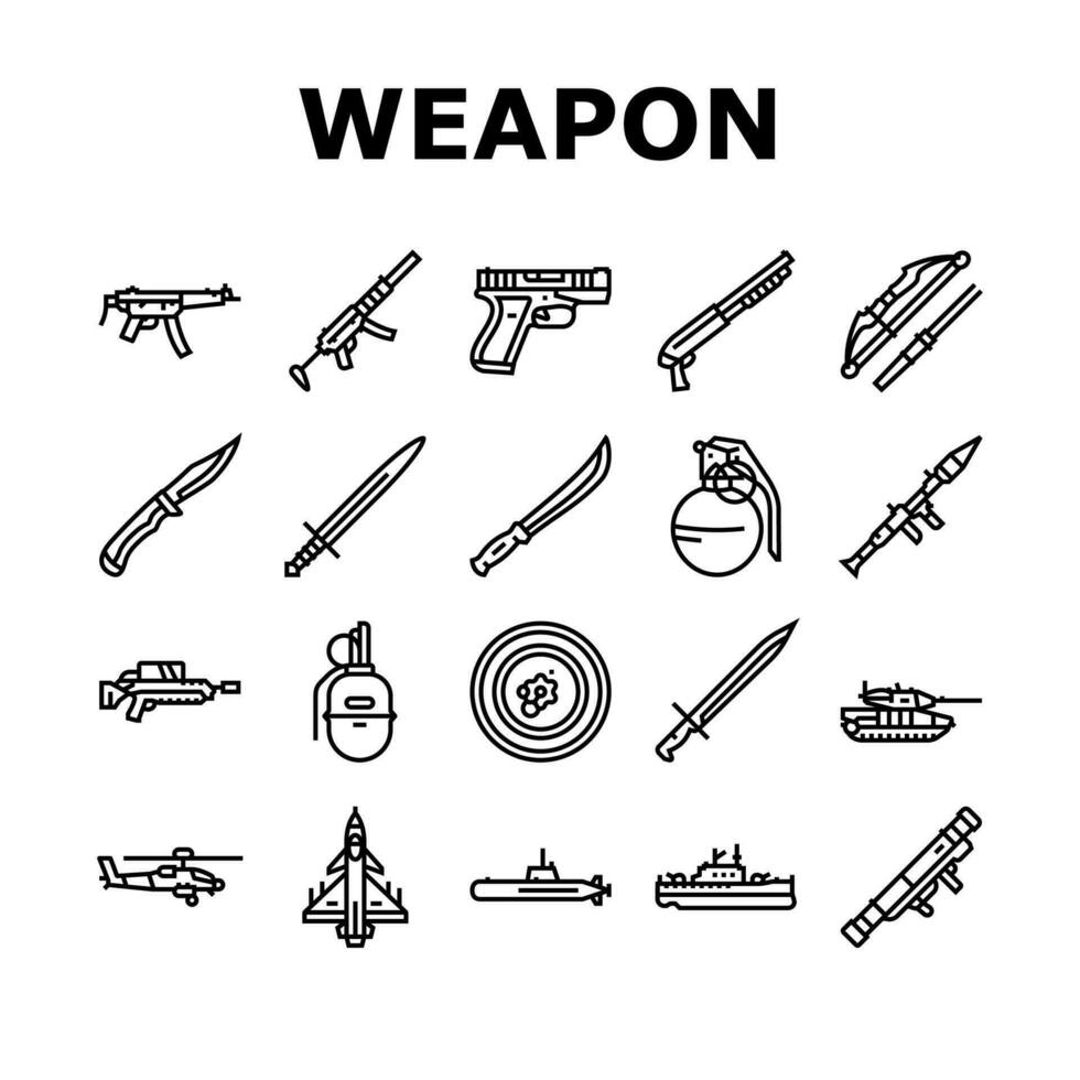 weapon war gun military army icons set vector