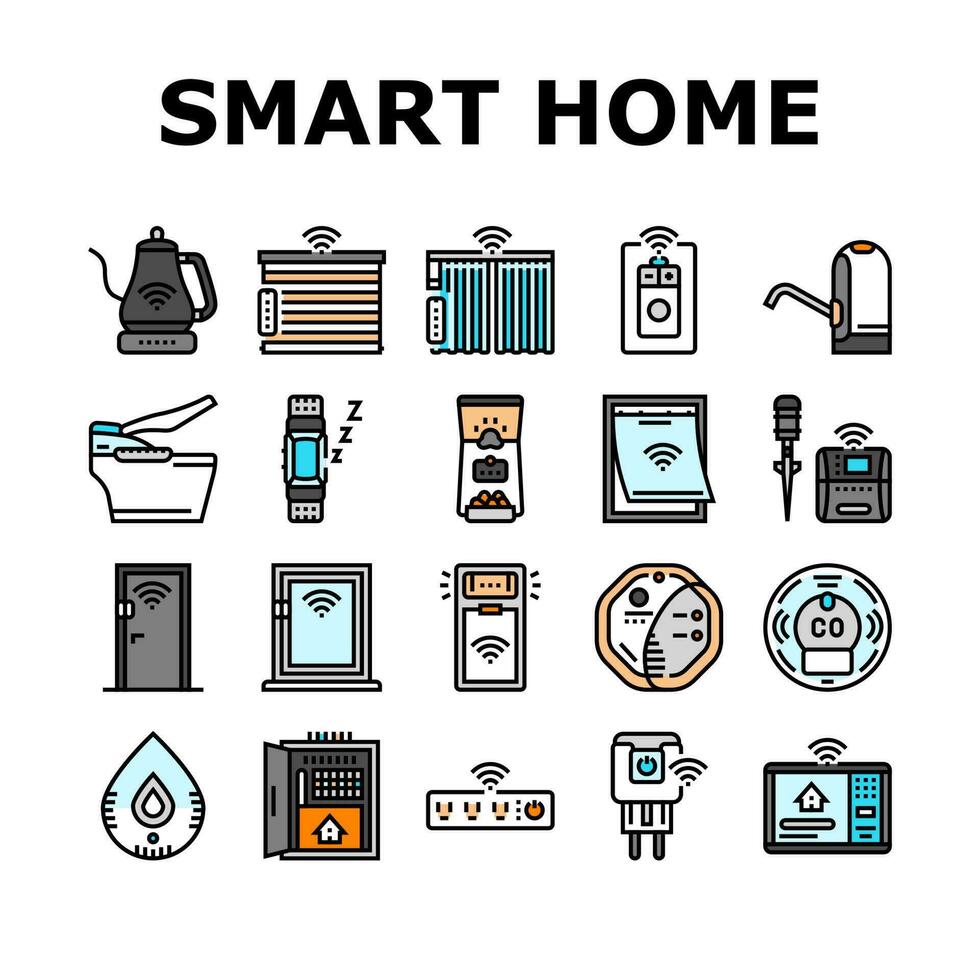 home smart technology control icons set vector