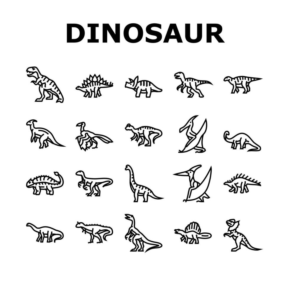 dinosaurio dino animal linda íconos conjunto vector