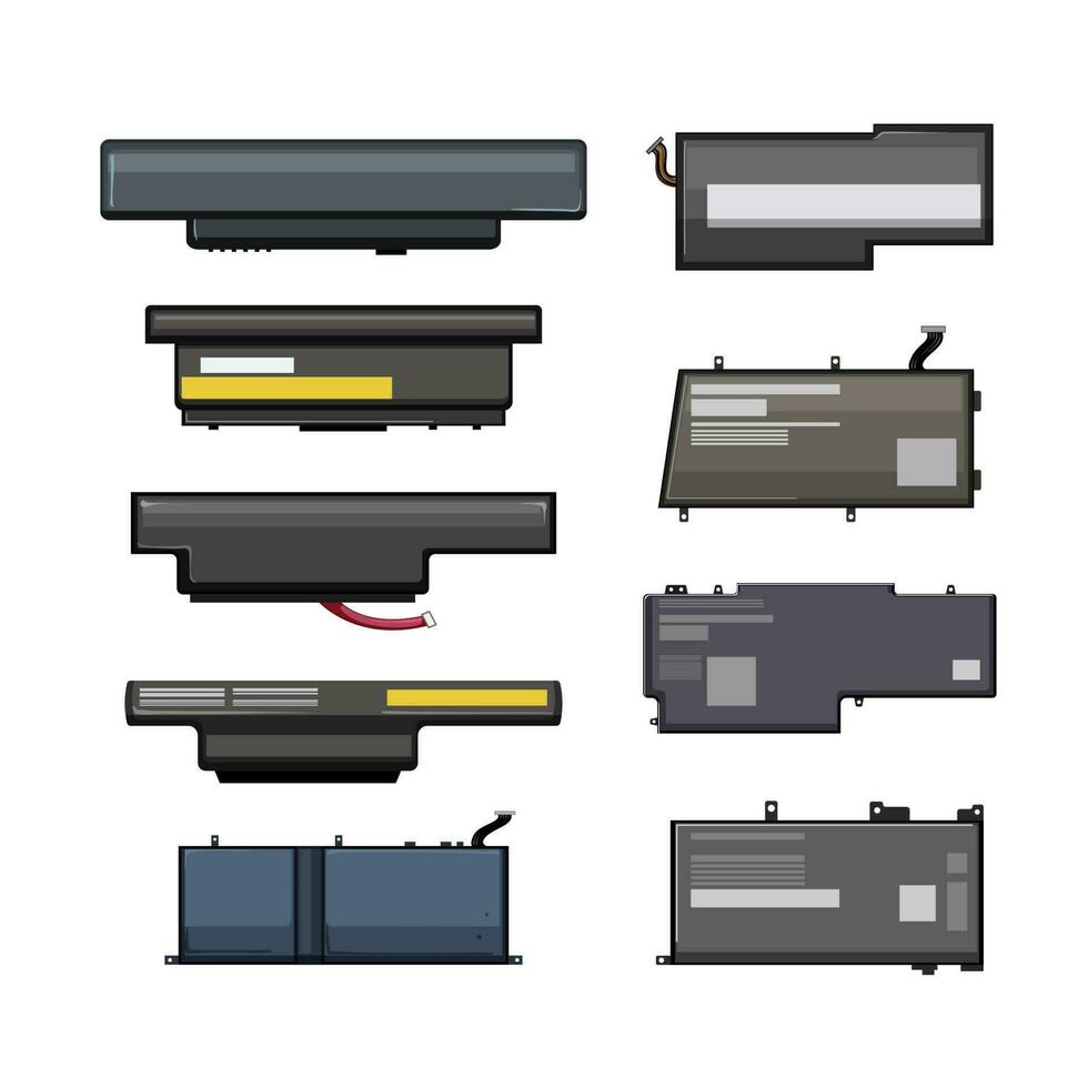 ordenador portátil batería conjunto dibujos animados vector ilustración