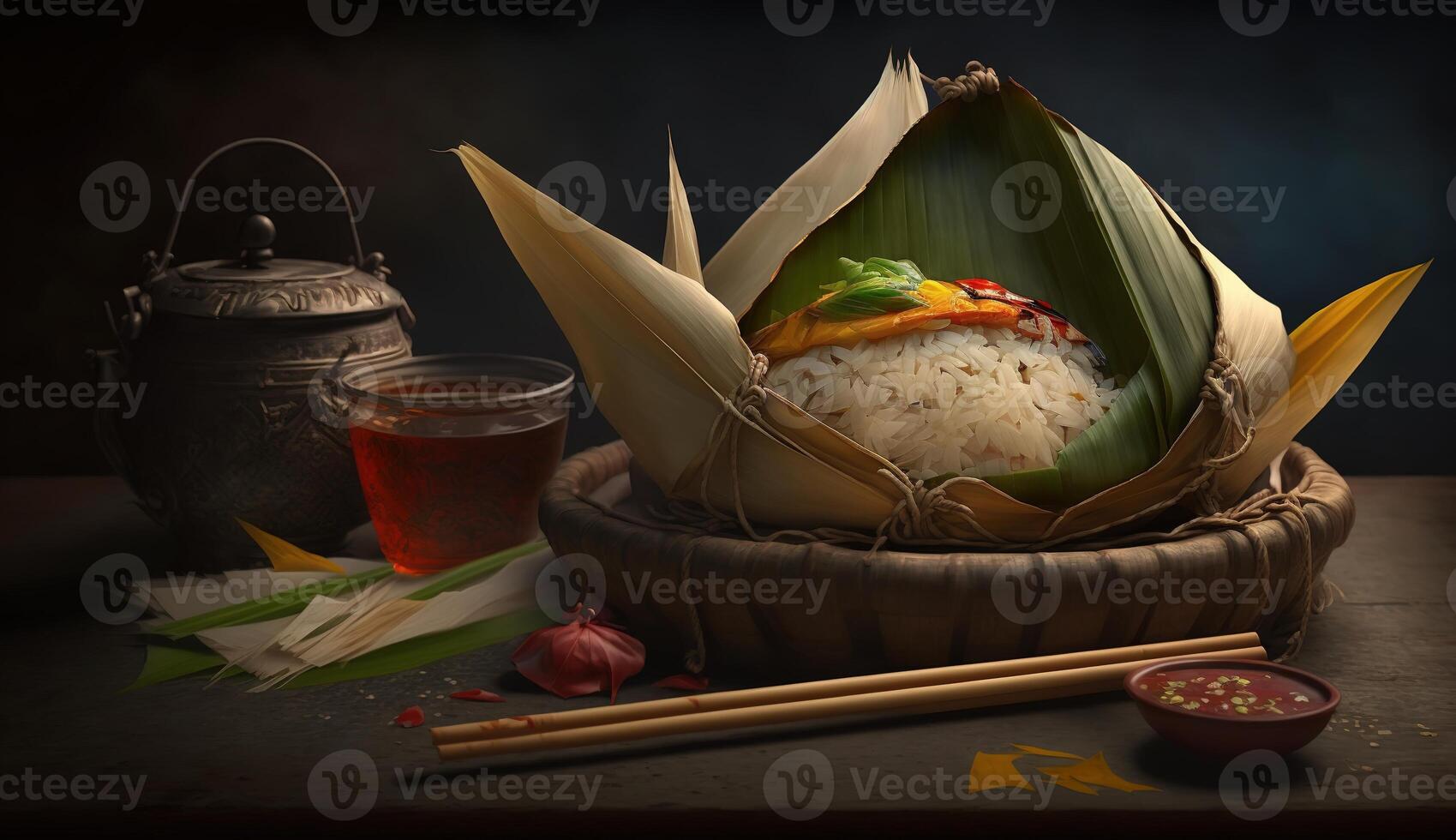 Zongzi. Rice dumpling for Chinese traditional Dragon Boat Festival Duanwu Festival. . photo