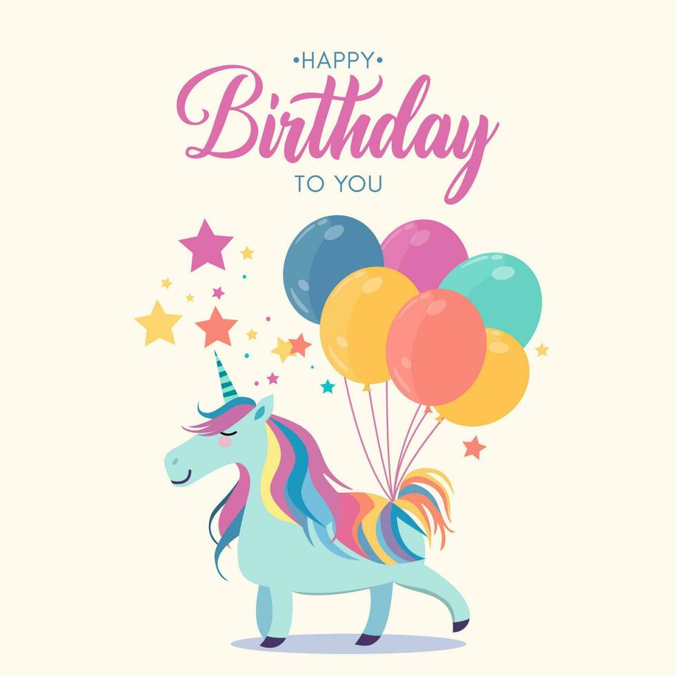 Colorful Happy Birthday Unicorn. Vector Illustration