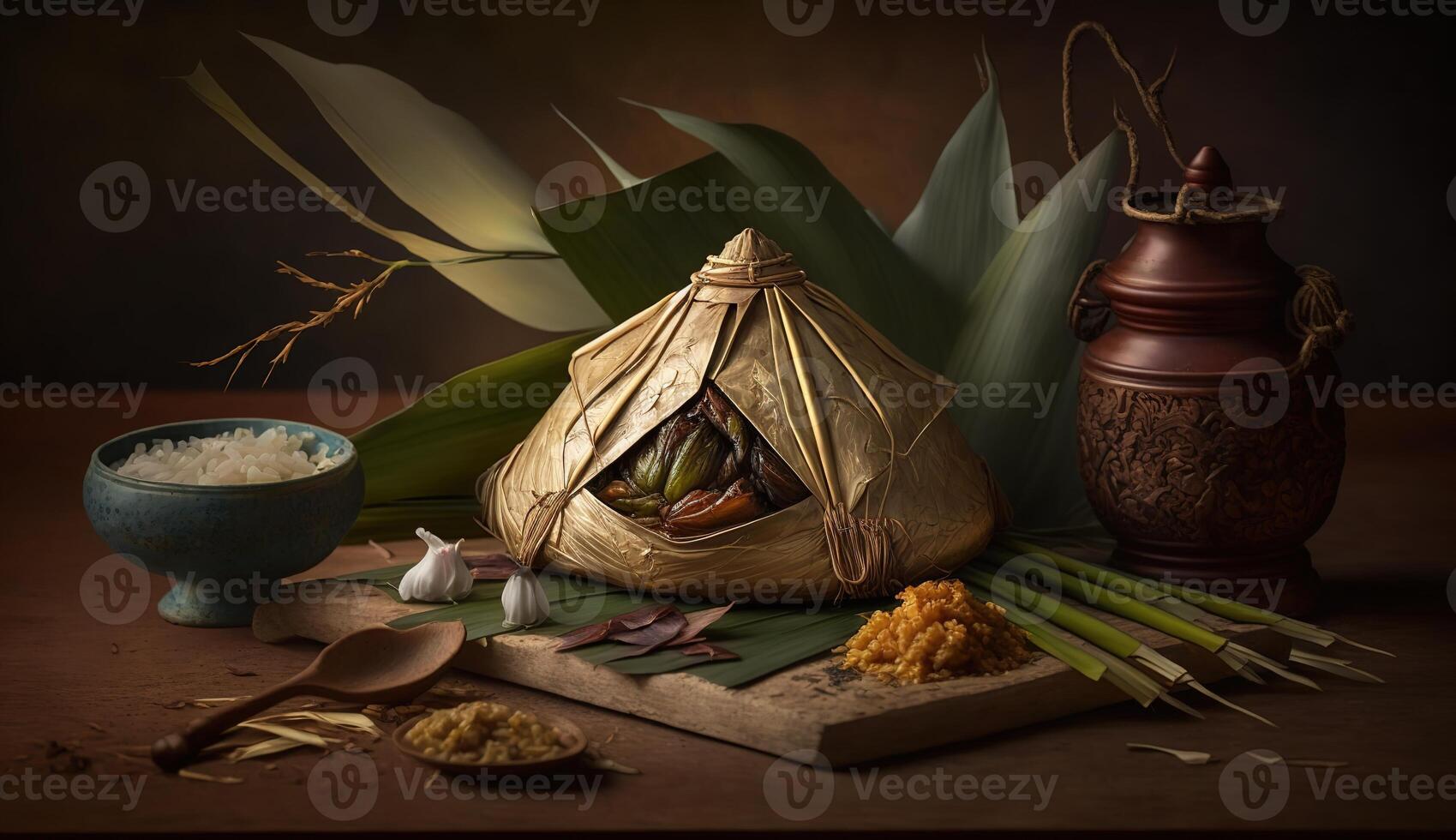 Zongzi. Rice dumpling for Chinese traditional Dragon Boat Festival Duanwu Festival. . photo