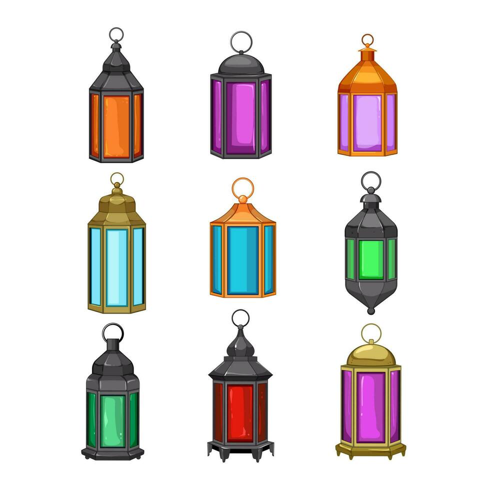 arabic lantern set cartoon vector illustration