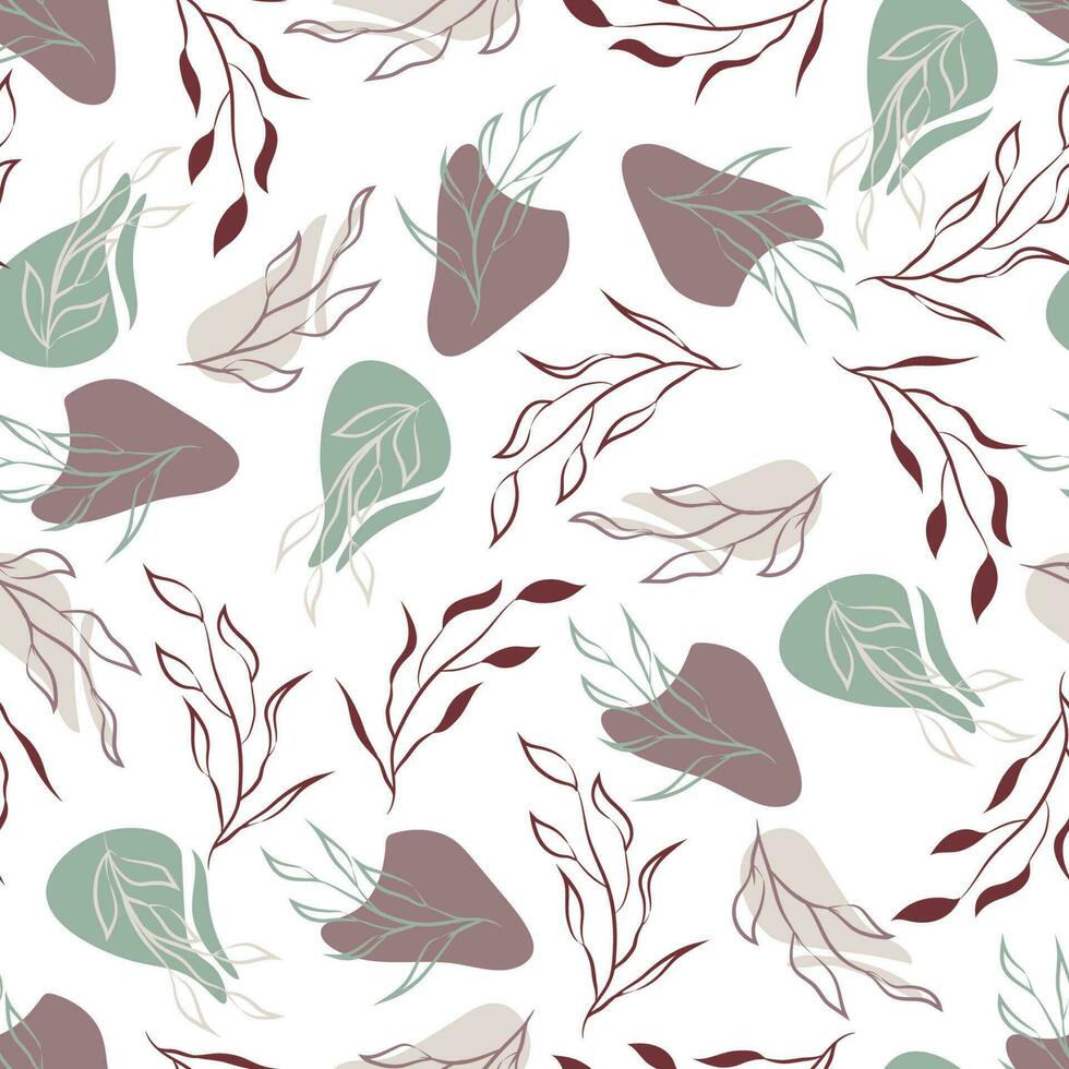 abstract seamless pattern with leaves and flowers in pastel colour vector