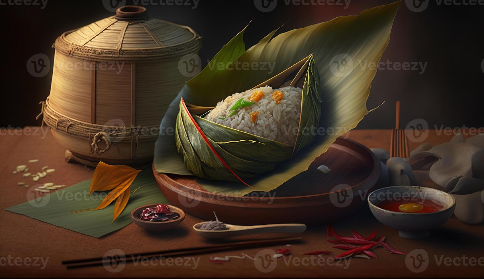 Zongzi. Rice dumpling for Chinese traditional Dragon Boat Festival Duanwu Festival. . photo