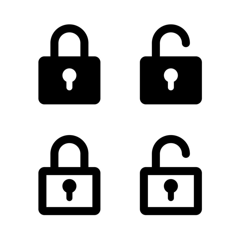 lock unlock flat icon set filled and outline symbols vector