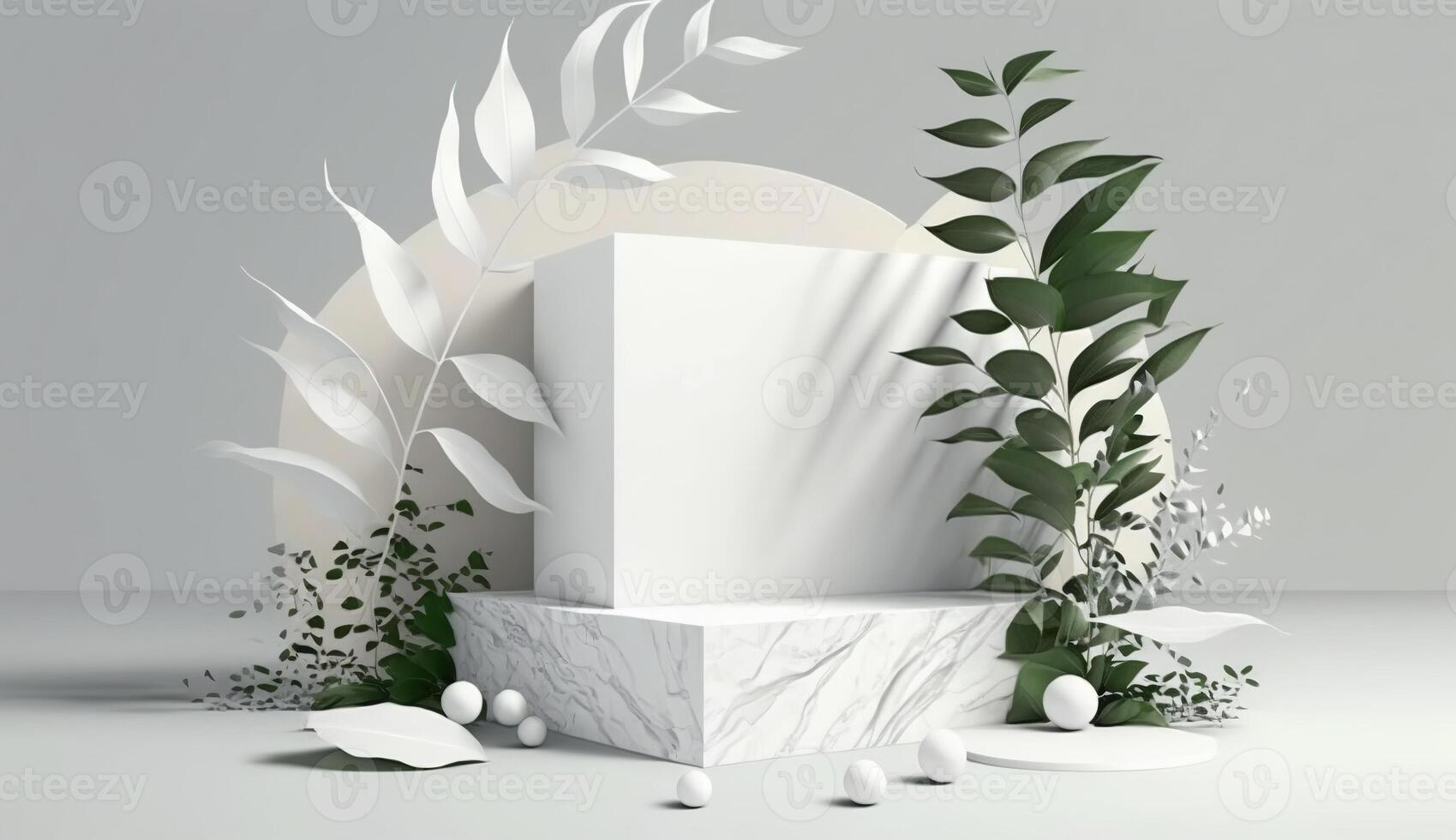 3d blanco podio para belleza protección de la piel productos mostrar. estar a espectáculo cosmético producto. ai generado. foto