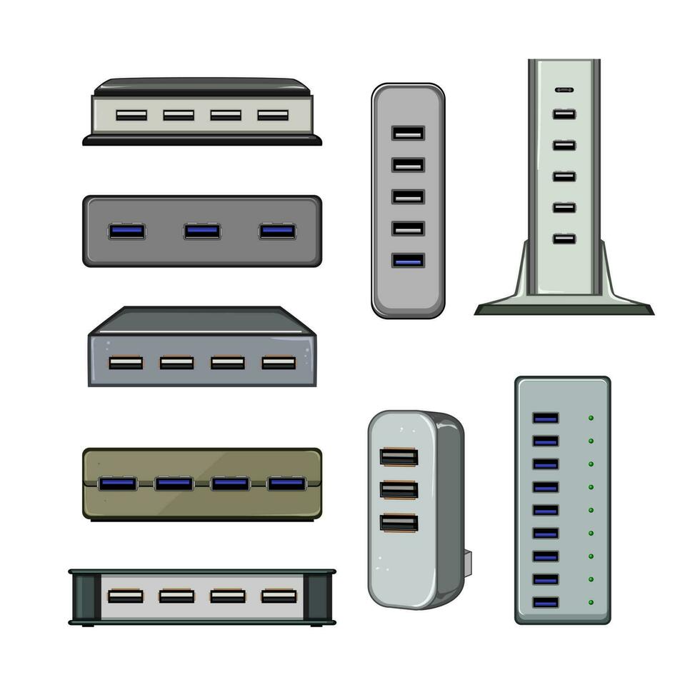 usb hub set cartoon vector illustration