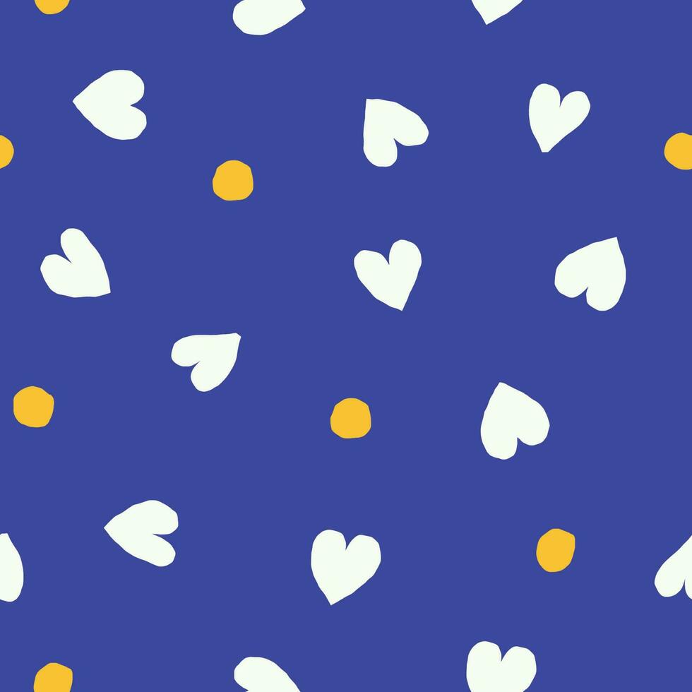 Hearts and Dots seamless pattern. Vector texture with different hearts. Lovely background, perfect for nursery prints, surface design and packaging