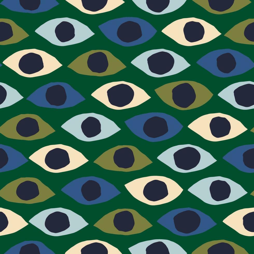 Seamless pattern with different cutout shapes. Abstract eyes texture. Vector background in retro style