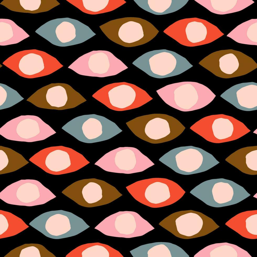 Seamless pattern with different cutout shapes. Abstract eyes texture. Vector background in retro style