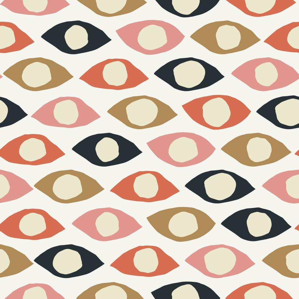 Seamless pattern with different cutout shapes. Abstract eyes texture. Vector background in retro style