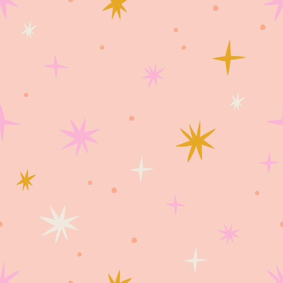 Abstract seamless texture with different Stars. Hand drawn star background in retro style. Vector dreamy sky pattern