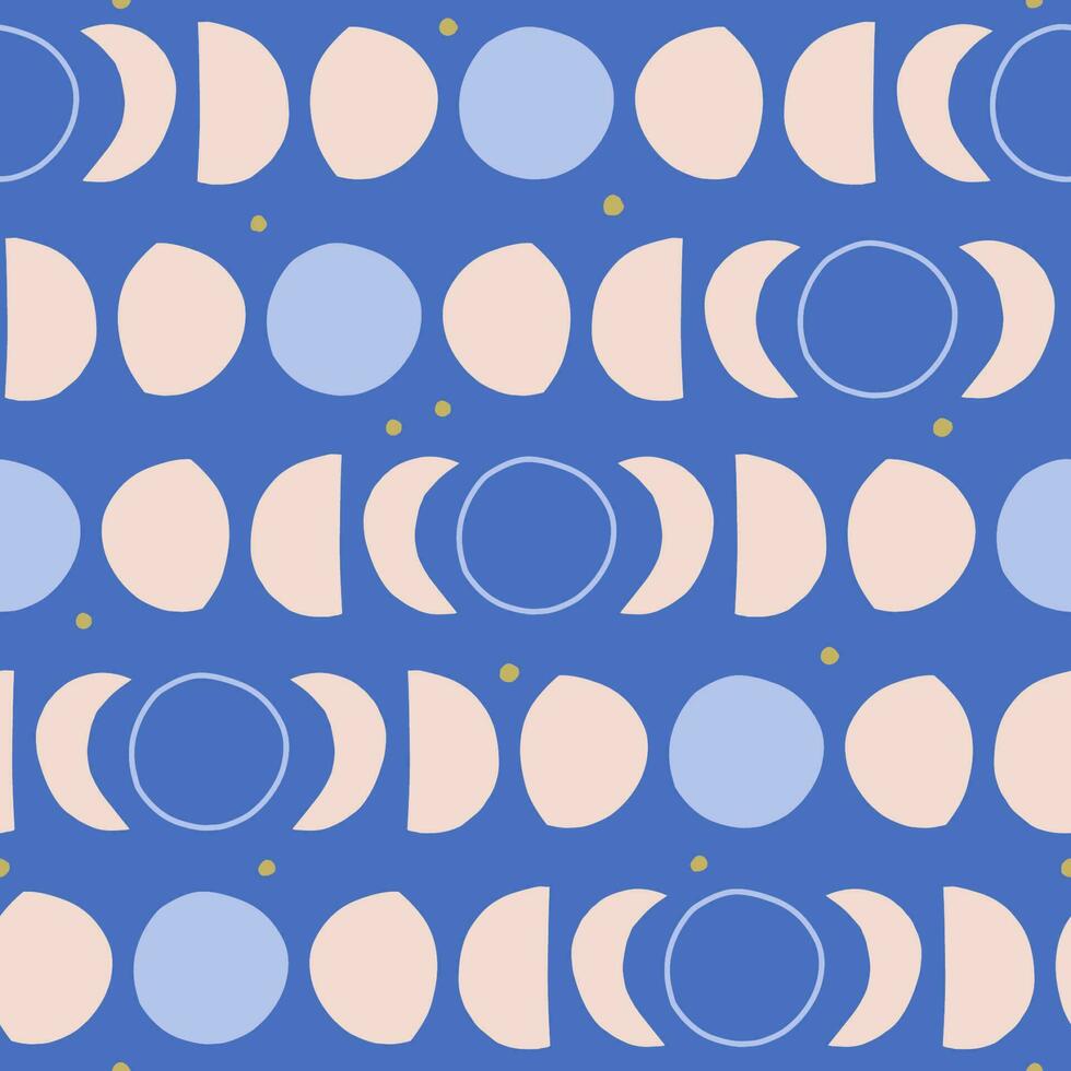 Abstract hand drawn Moon Cycle pattern. Full moon, Crescent and Stars texture. Dreamy night sky background vector