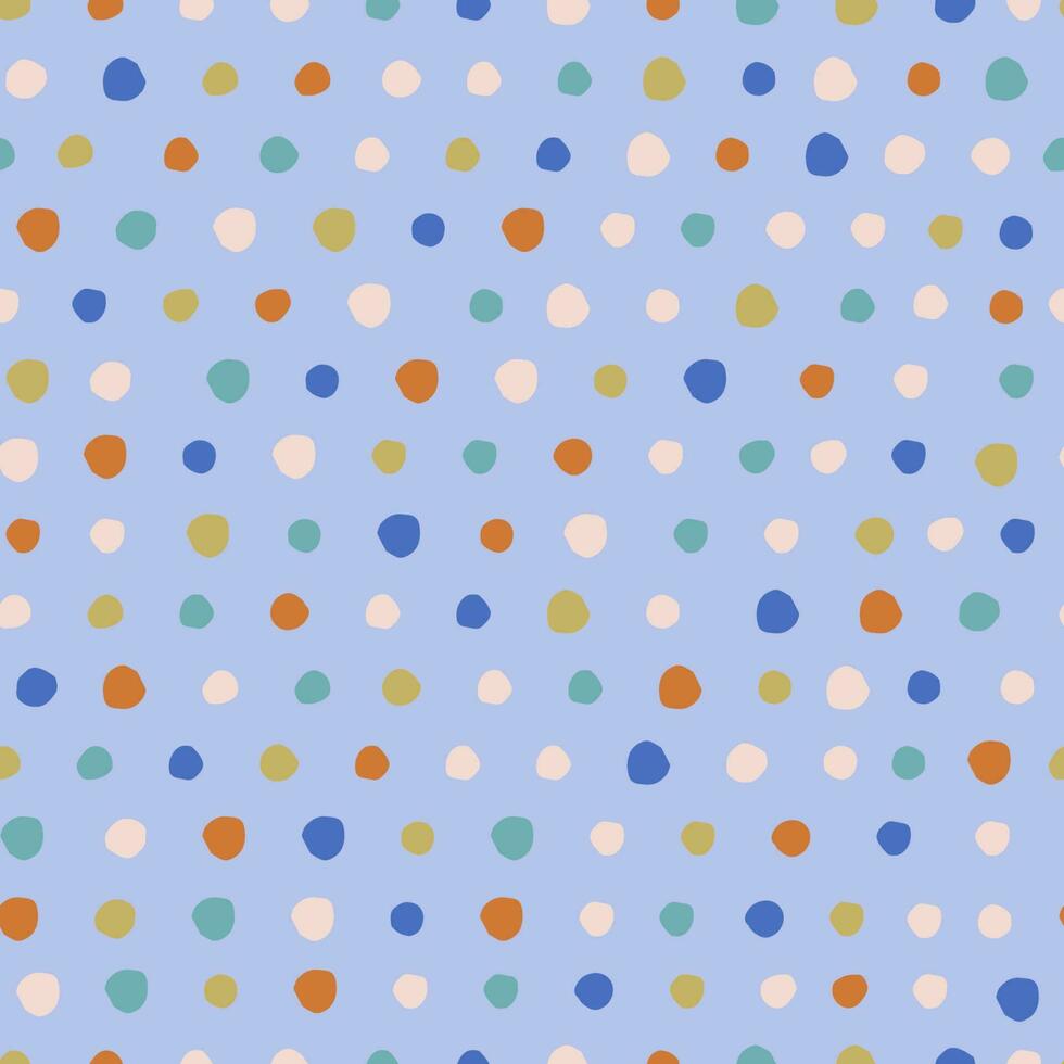 Simple and colourful Polka Dot seamless pattern. Vector dotted texture. Hand drawn different polka dots background in retro style