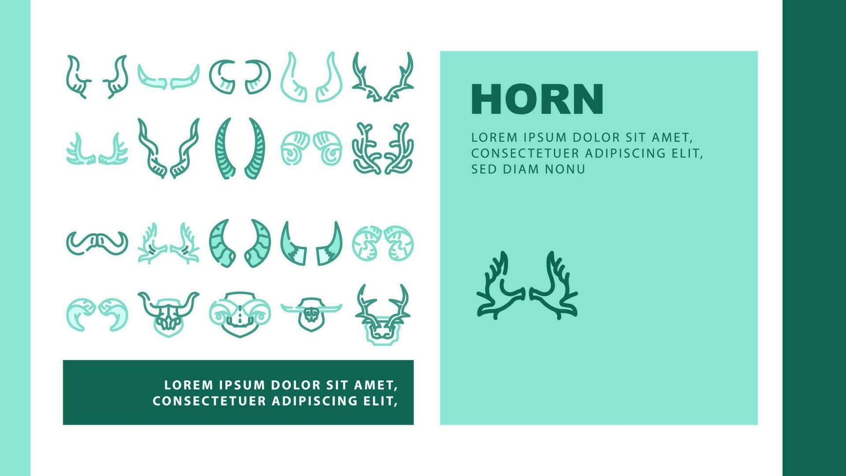 horn animal head wild icons set vector