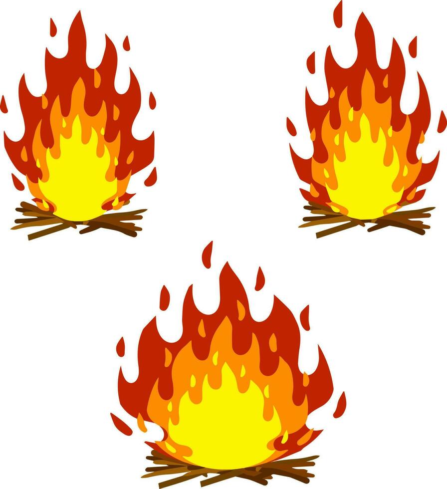 Red campfire. Orange flame. Tourist bonfire. Element of hike and fire. Heat and hot object. Cartoon flat illustration vector