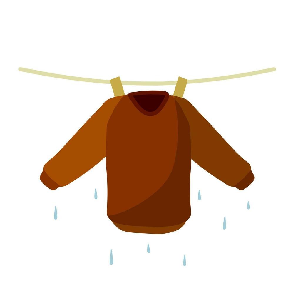 ropa seco en cuerda. lavandería y hogar limpieza. mojado chaqueta. lavandería elemento. plano dibujos animados ilustración aislado en blanco antecedentes vector